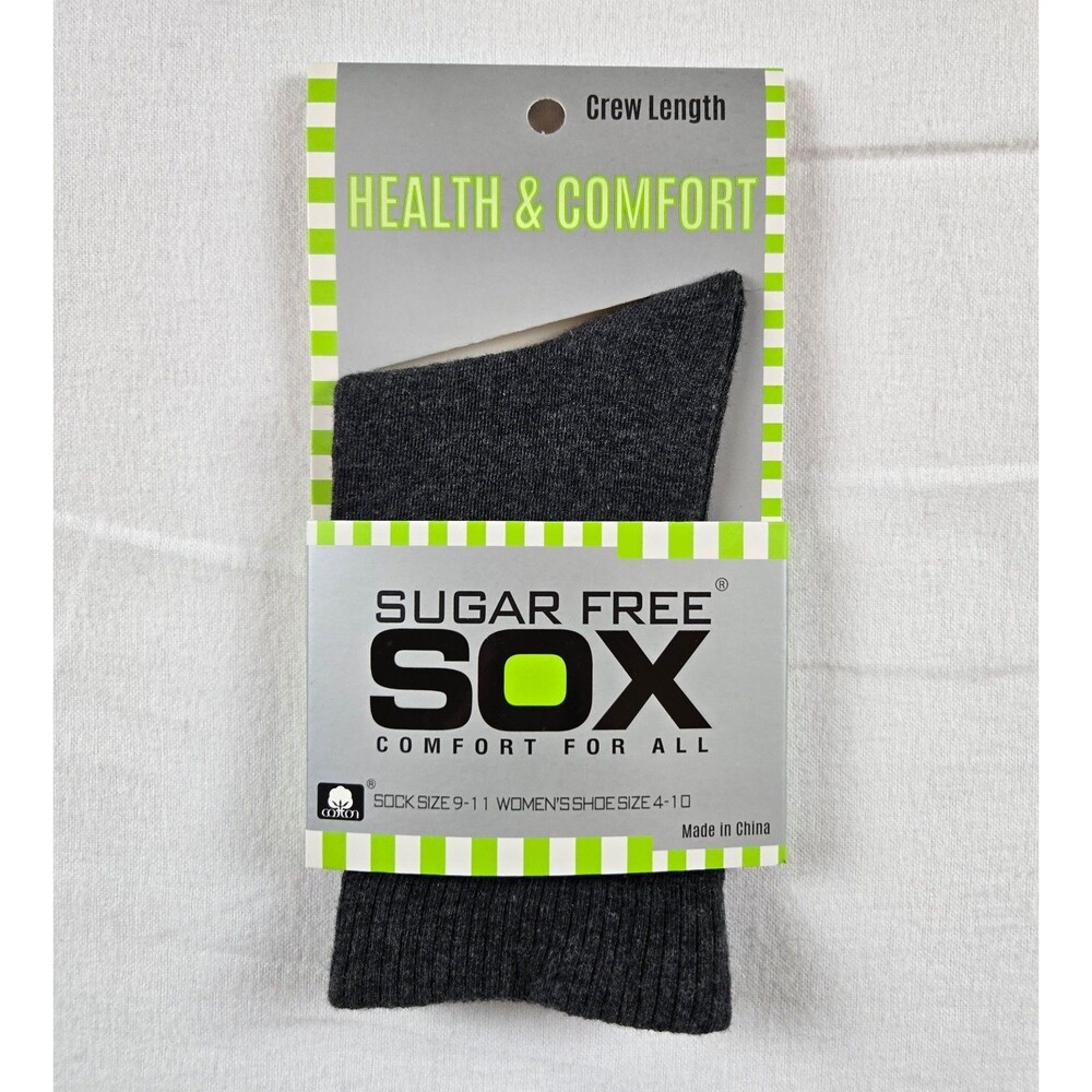 ugar Free Sox Womens Health & Comfort Crew Socks Non Binding Gray NWT Size 9-11